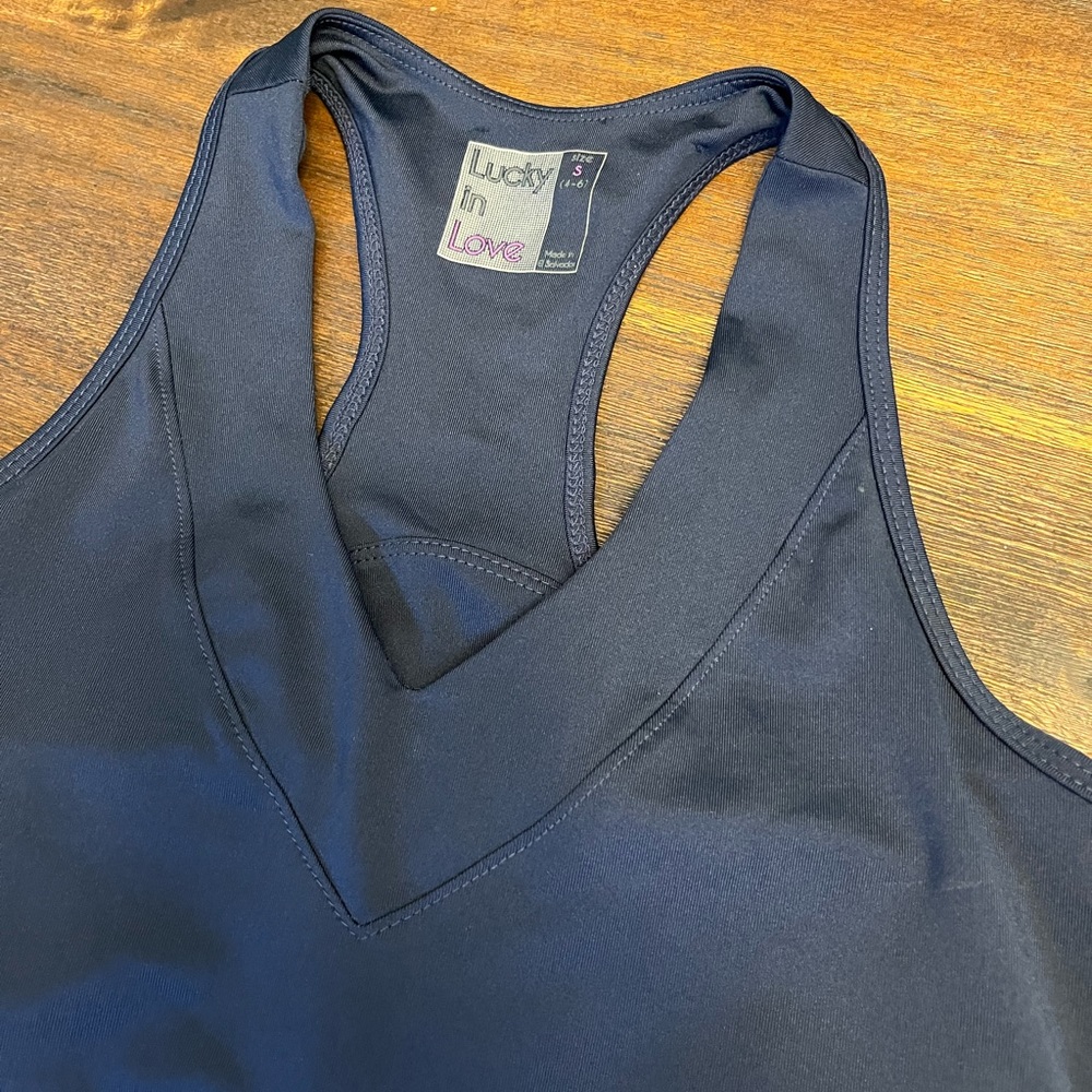 Lucky In Love Navy Racerback Tank Top S